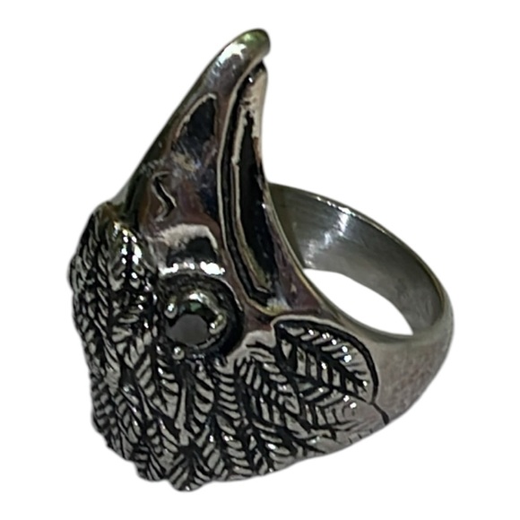 Eagle Ring Stainless Steel Ring black rhinestone eyes. Statement ring - Picture 6 of 10